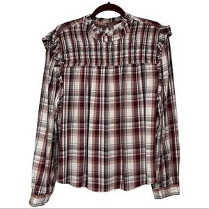 Loft Plaid Smocked Long Sleeve Peasant Top NWT Womens XL
